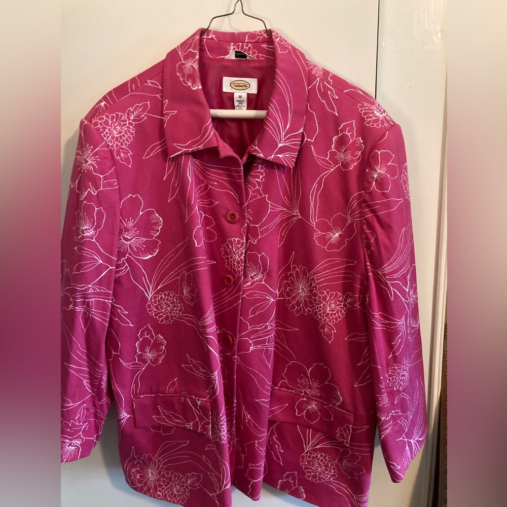 Pink Lined Cotton Talbots Floral Pink and White Jacket Size 20 Plus